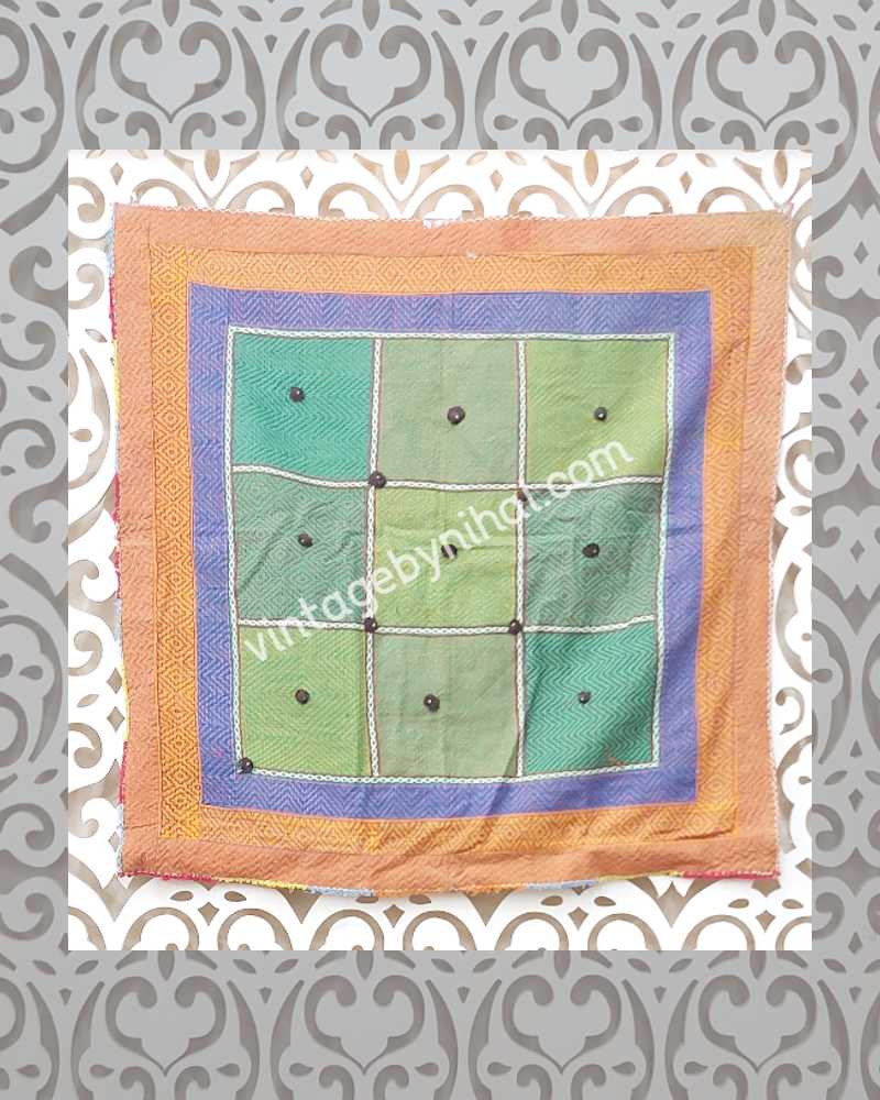 Green Checkered Vintage Kabiri Kantha Table Cloth or Bag 